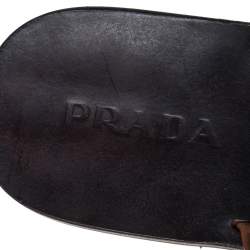 مملوكة مسبقًا Prada Brown Leather And Fabric Thong Sandals Size 43.5