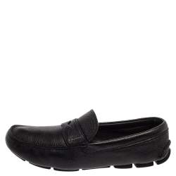 Prada Black Leather Penny Slip On Loafers Size 45