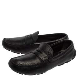 Prada Black Leather Penny Slip On Loafers Size 45