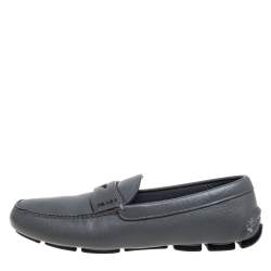Prada Grey Leather Slip On  Loafers Size 41