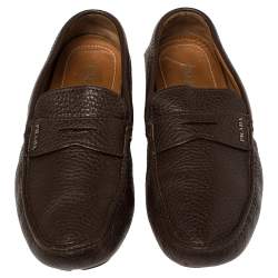Pre Owned Prada Brown Leather Penny Loafers Size 42