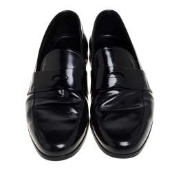 مملوكة مسبقًا Prada Black Leather Slip On Penny Loafers Size 41.5 