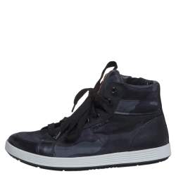 Prada Black Camouflage Canvas And Leather High Top Sneakers Size 43
