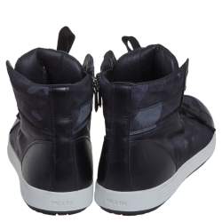 Prada Black Camouflage Canvas And Leather High Top Sneakers Size 43