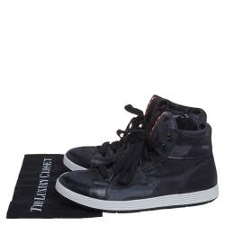 Prada Black Camouflage Canvas And Leather High Top Sneakers Size 43