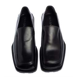 Prada Black Leather Platform Loafers Size 42