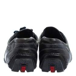 Prada Navy Blue/Silver Leather And Mesh Low Top Sneakers Size 45.5
