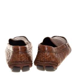 Prada Brown Croc Leather Slip On Loafers Size 42