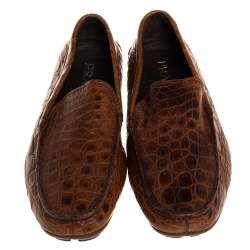 Prada Brown Croc Leather Slip On Loafers Size 42