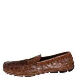 Prada Brown Croc Leather Slip On Loafers Size 42