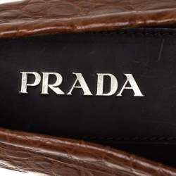 Prada Brown Croc Leather Slip On Loafers Size 42