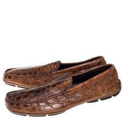 Prada Brown Croc Leather Slip On Loafers Size 42
