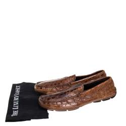 Prada Brown Croc Leather Slip On Loafers Size 42
