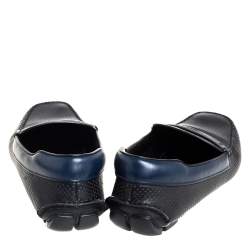 مملوكة مسبقًا حذاء لوفرز برادا سير بيني سليب أون جلد مخرم أزرق و أسود مقاس 41