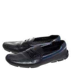 مملوكة مسبقًا حذاء لوفرز برادا سير بيني سليب أون جلد مخرم أزرق و أسود مقاس 41