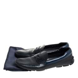 مملوكة مسبقًا حذاء لوفرز برادا سير بيني سليب أون جلد مخرم أزرق و أسود مقاس 41