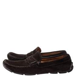 Prada Brown Suede Penny Slip On Loafers Size 43.5