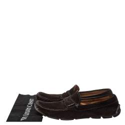 Prada Brown Suede Penny Slip On Loafers Size 43.5
