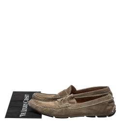 Prada Olive Green Suede Penny Slip On Loafers Size 43