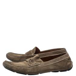 Prada Olive Green Suede Penny Slip On Loafers Size 43