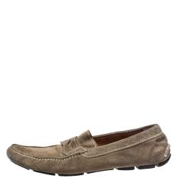 Prada Olive Green Suede Penny Slip On Loafers Size 43