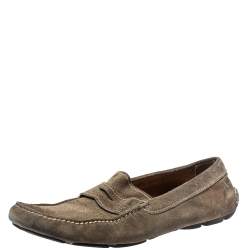 Prada Olive Green Suede Penny Slip On Loafers Size 43
