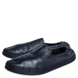 Prada Blue Leather Slip On Sneakers Size 43.5