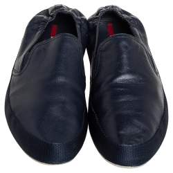 Prada Blue Leather Slip On Sneakers Size 43.5