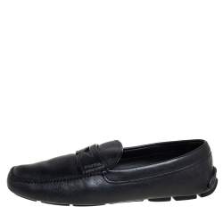Prada Black Leather Slip On Loafers Size 44