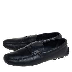 Prada Black Leather Slip On Loafers Size 44