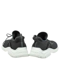Pre Owned Prada Grey Knit Fabric Logo Low Top Sneakers Size 41