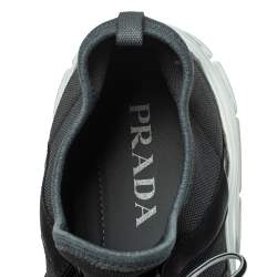 Pre Owned Prada Grey Knit Fabric Logo Low Top Sneakers Size 41