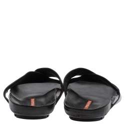 Prada Black Croc Embossed Leather Criss Cross Slide Sandals Size 44.5