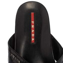Prada Black Croc Embossed Leather Criss Cross Slide Sandals Size 44.5