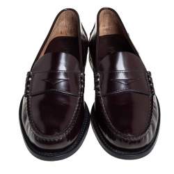 مملوكة مسبقًا Prada Burgundy Leather Penny Slip On Loafers Size 40