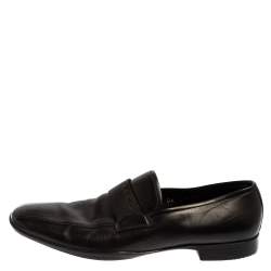 Pre Owned Prada Black Leather Slip On Loafers Size 42.5