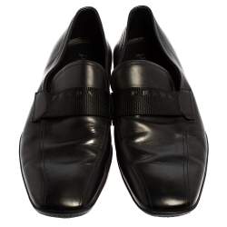 Pre Owned Prada Black Leather Slip On Loafers Size 42.5
