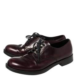 Pre Owned Prada Burgundy Leather Lace Up Oxfords Size 42