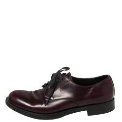 Pre Owned Prada Burgundy Leather Lace Up Oxfords Size 42