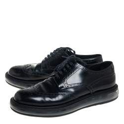 Pre Owned Prada Black Brogue Leather Air Sole Lace Up Derby Size 43.5