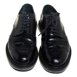 Pre Owned Prada Black Brogue Leather Air Sole Lace Up Derby Size 43.5