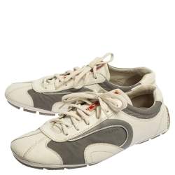 Prada White/Grey Nylon And Leather Low Top Sneakers Size 41.5