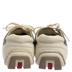 Prada White/Grey Nylon And Leather Low Top Sneakers Size 41.5