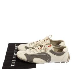 Prada White/Grey Nylon And Leather Low Top Sneakers Size 41.5
