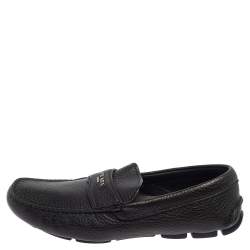 Pre Owned حذاء لوفرز برادا سليب أون جلد أسود مقاس 42