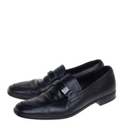 Pre Owned Prada Black Leather Slip On Loafers Size 40