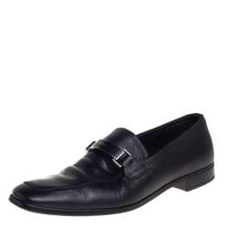 Pre Owned Prada Black Leather Slip On Loafers Size 40