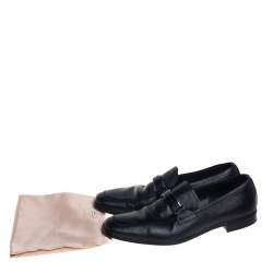 Pre Owned Prada Black Leather Slip On Loafers Size 40