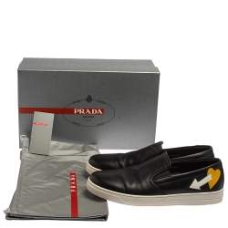 Pre Owned Prada Black Leather Slip on Sneakers Size 41.5