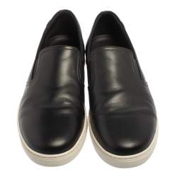 Pre Owned Prada Black Leather Slip on Sneakers Size 41.5